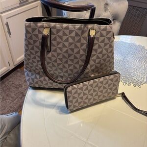Geometric Patterned Tote and Wallet Set